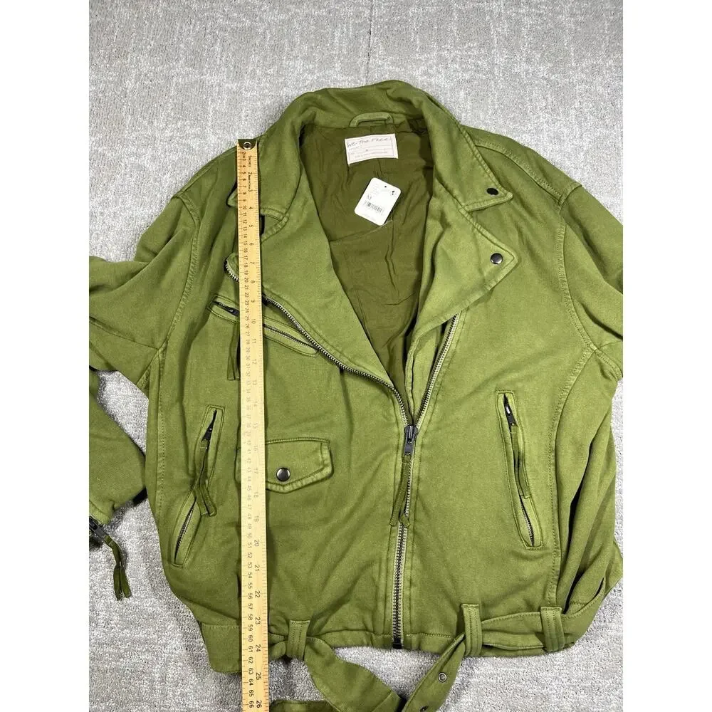 Free People We The Free Rebel Knit Oversized Moto Jacket Olive Green Size Medium